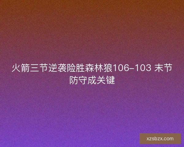 火箭三节逆袭险胜森林狼106-103 末节防守成关键