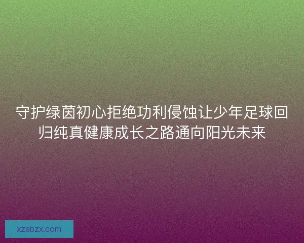 守护绿茵初心拒绝功利侵蚀让少年足球回归纯真健康成长之路通向阳光未来