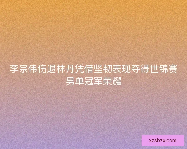 李宗伟伤退林丹凭借坚韧表现夺得世锦赛男单冠军荣耀
